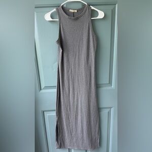 🖤 Gray Ribbed Midi Tank Dress | Side Slits | Size L